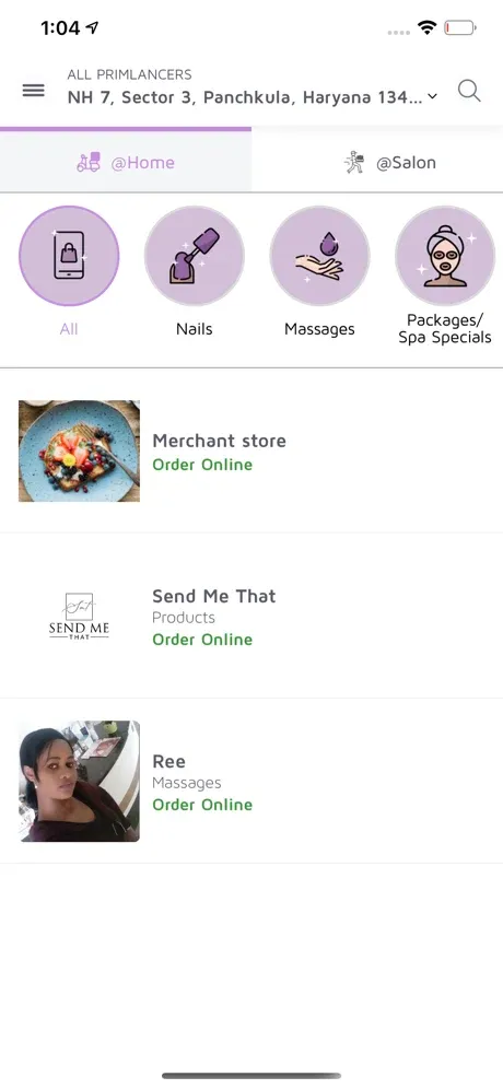 Prim-U app showing nearby beauty specialists