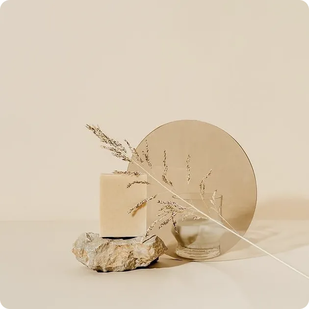 Beauty products still life in beige tones
